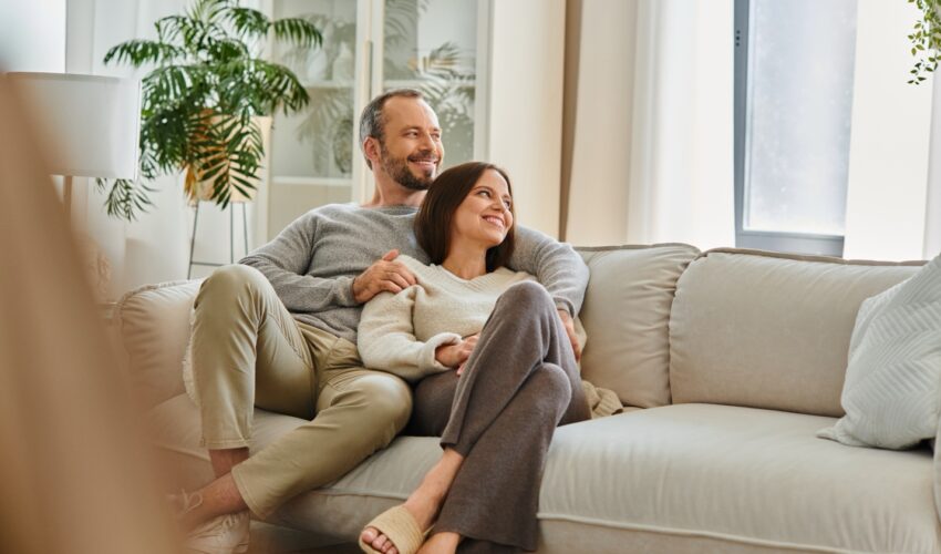 a couple relaxing at home.