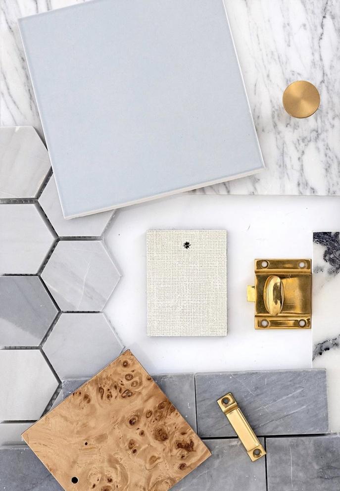 Flooring materials and finish samples used in interior remodeling projects
